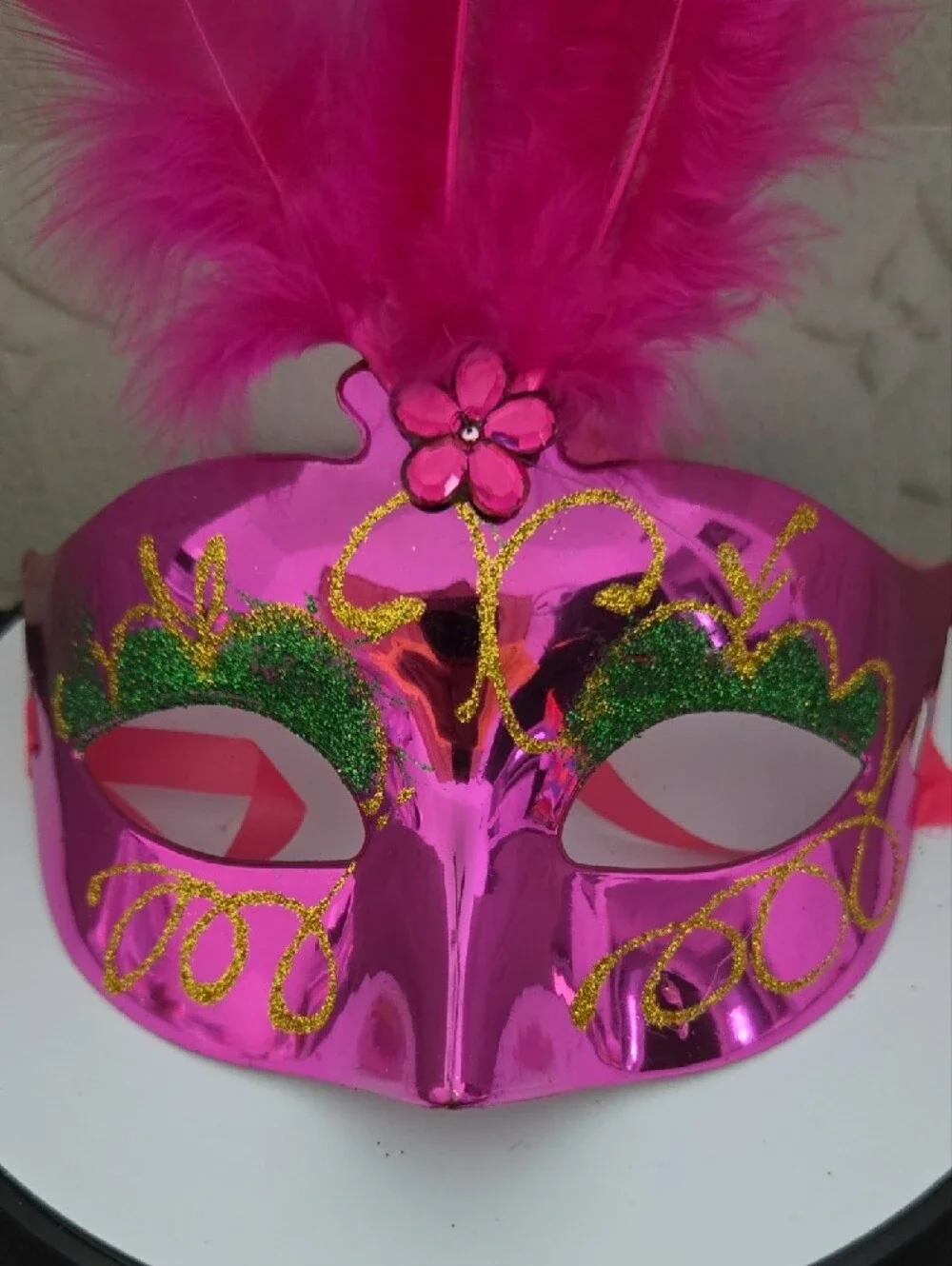 Pink Feathered Masquerade Mask